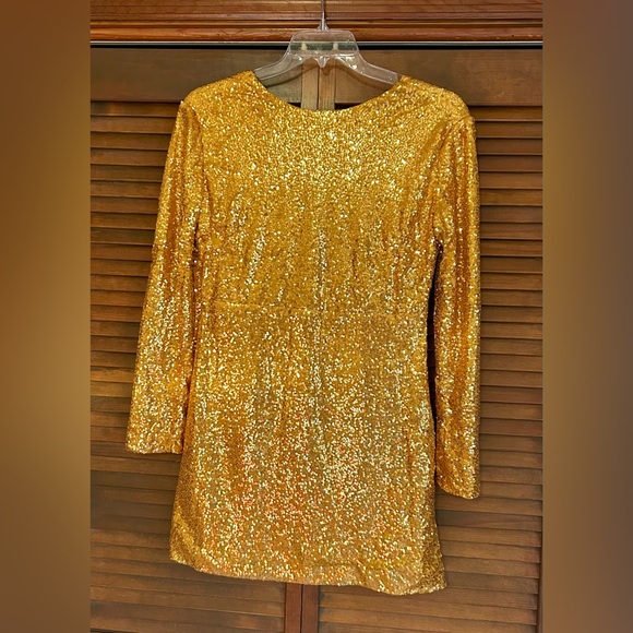 ASOS NaaNaa sequin mini dress with draped back in gold, size 10. - Picture 3 of 9